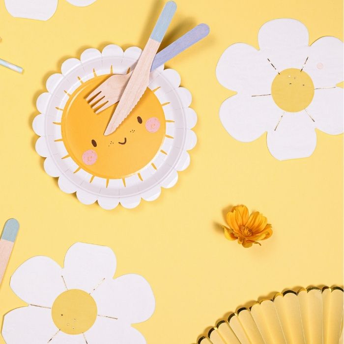 Daisy servetten wit en geel 12 stuks