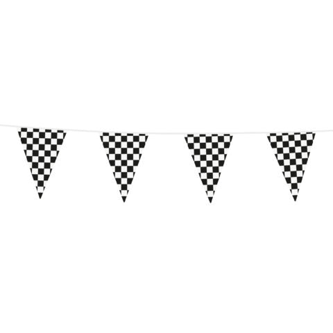 vlaggenlijn met zwart wit ruitjes patroon voor een race wagen feestje