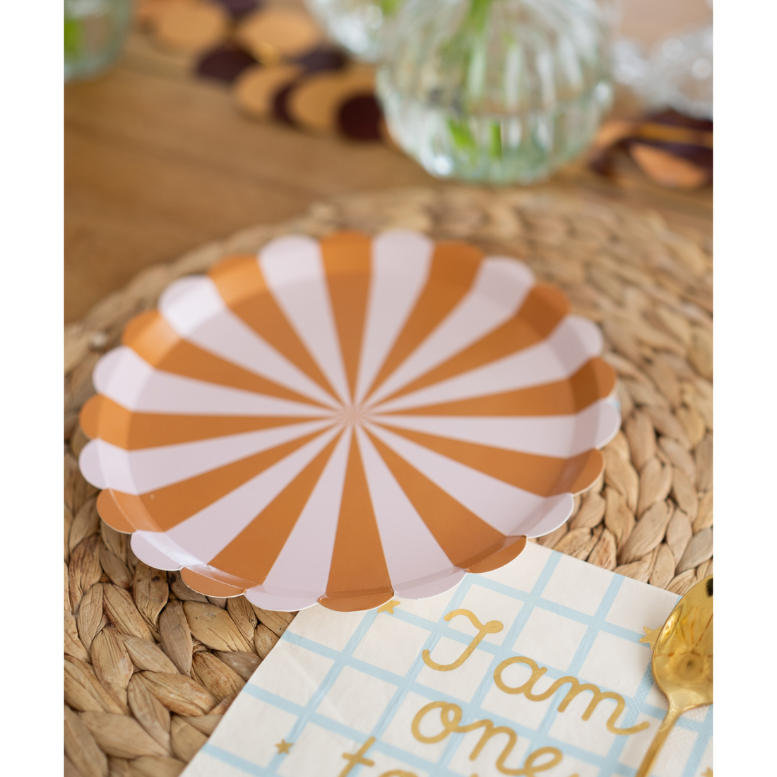 Bordjes stripes bruin en roze 6 stuks