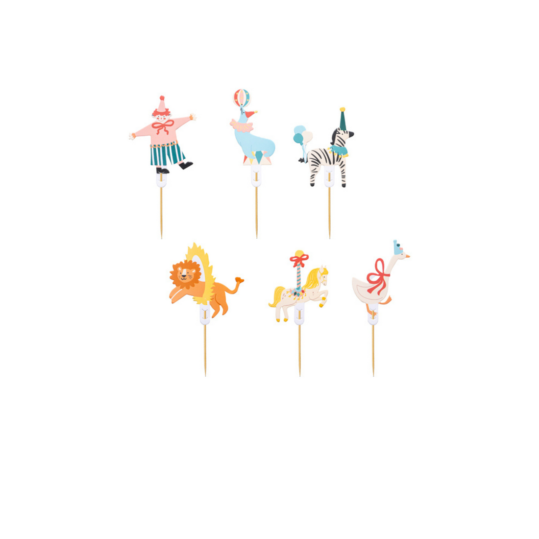 Taart- en cupcake toppers circus 6 stuks
