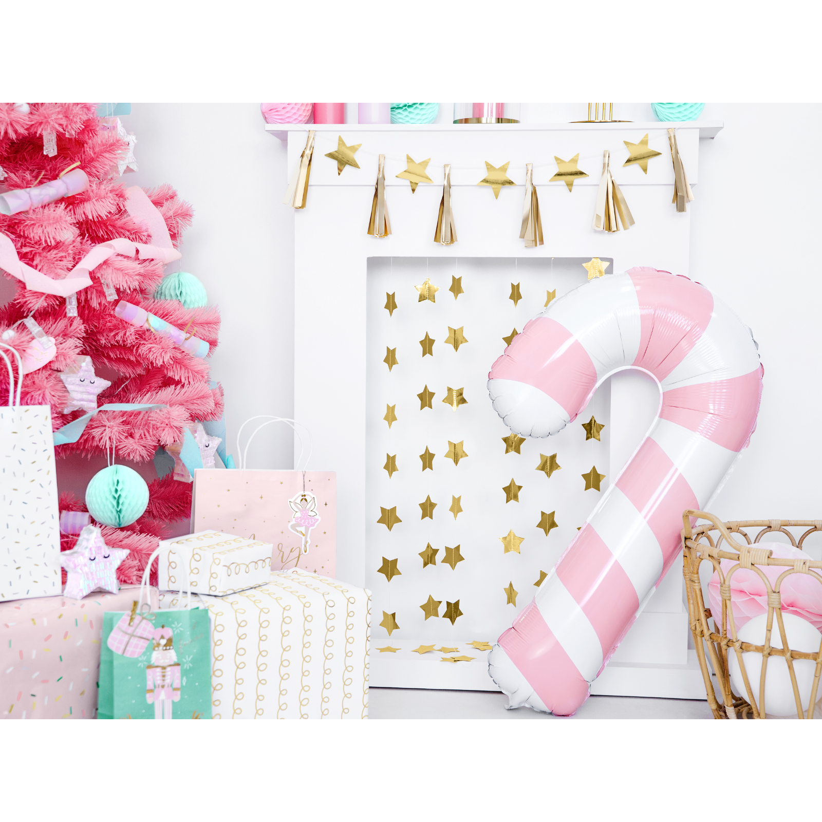 folieballon candy cane roze kerstdeco