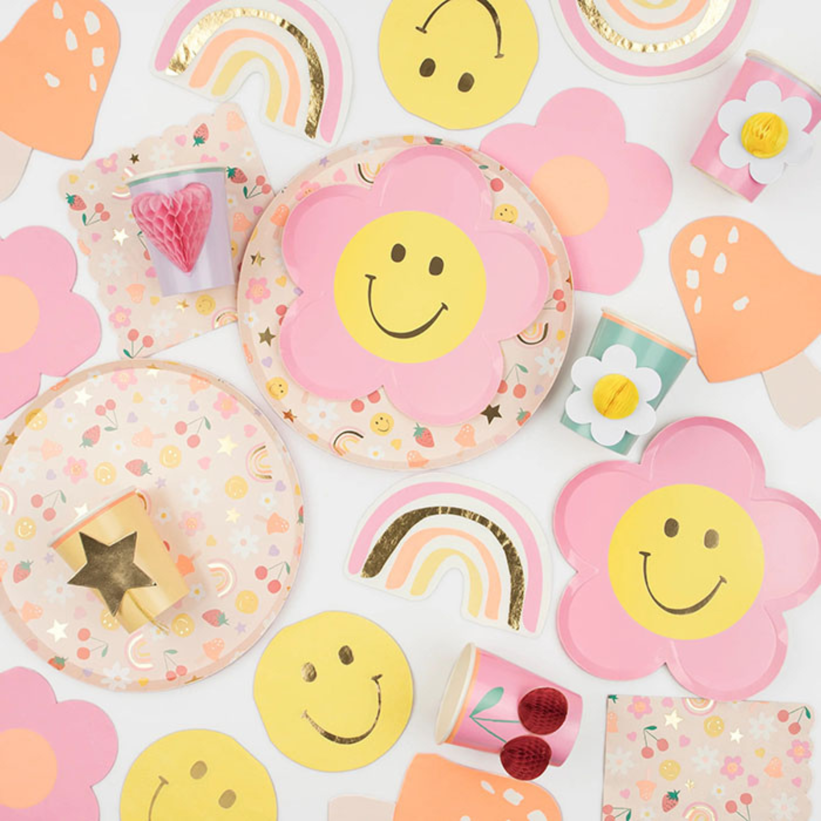 smiley face bloemenbordjes meri meri feestcollectie