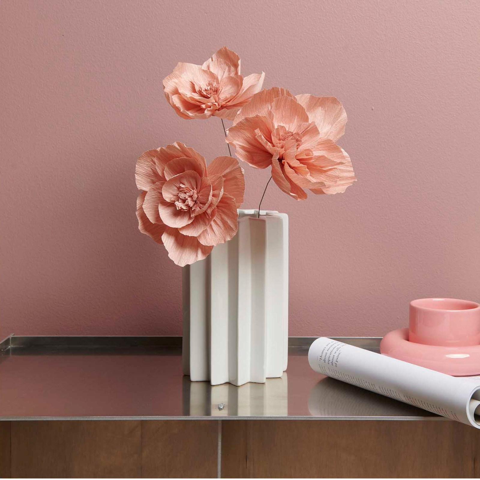 Bloemen crepe papier oud roze S 3 stuks