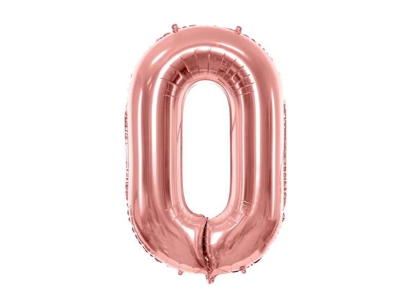 folieballon cijfer nummer nul in de kleur rose gold