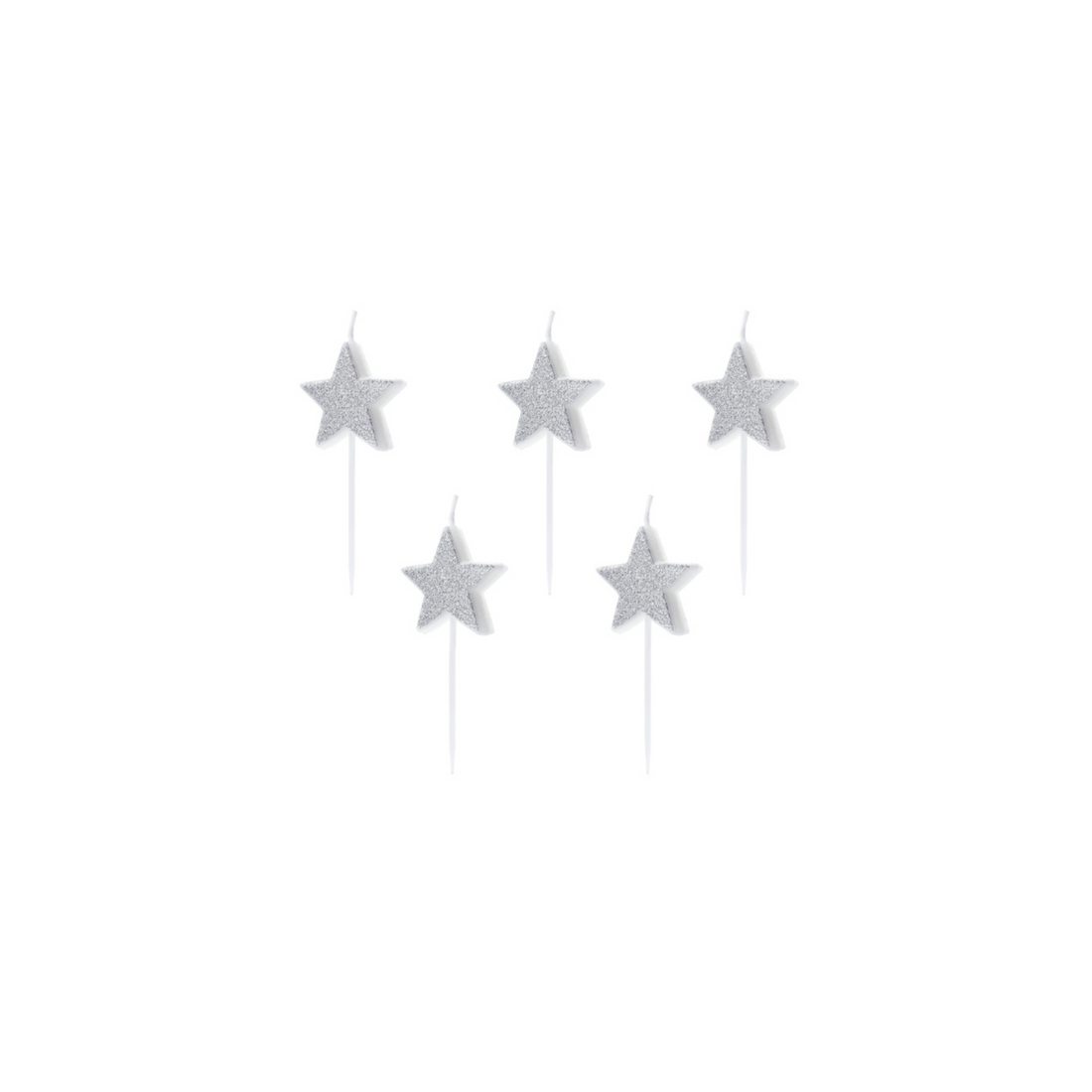 zilverkleurige glitter kaarsjes in de vorm van starretjes