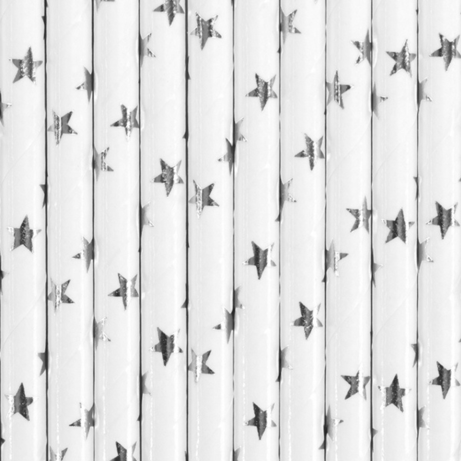 witte papieren rietjes met zilveren sterren