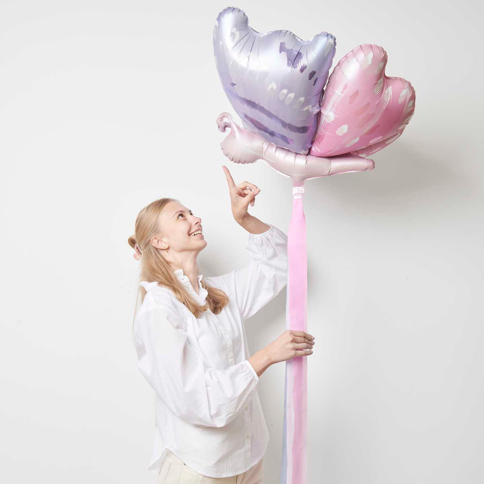 Folieballon vlinder roze en lila