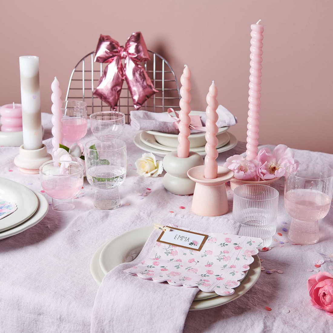 Servetten lichtroze rozen 20 stuks