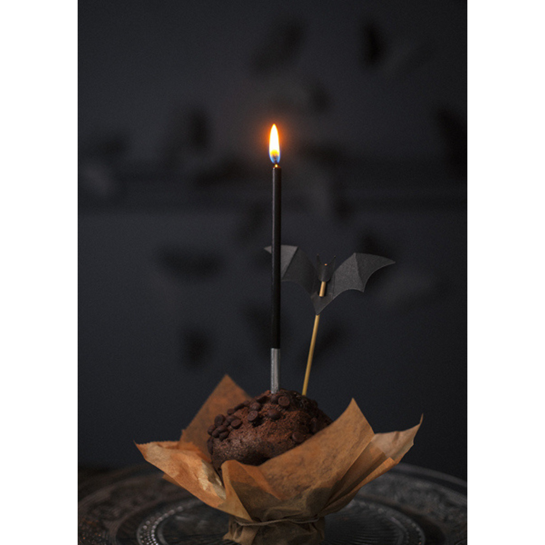 cupcake decoratie papieren toppertjes vleermuizen zwart Halloween