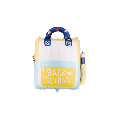 XL folieballon schooltas Back to School in crème, geel en blauw