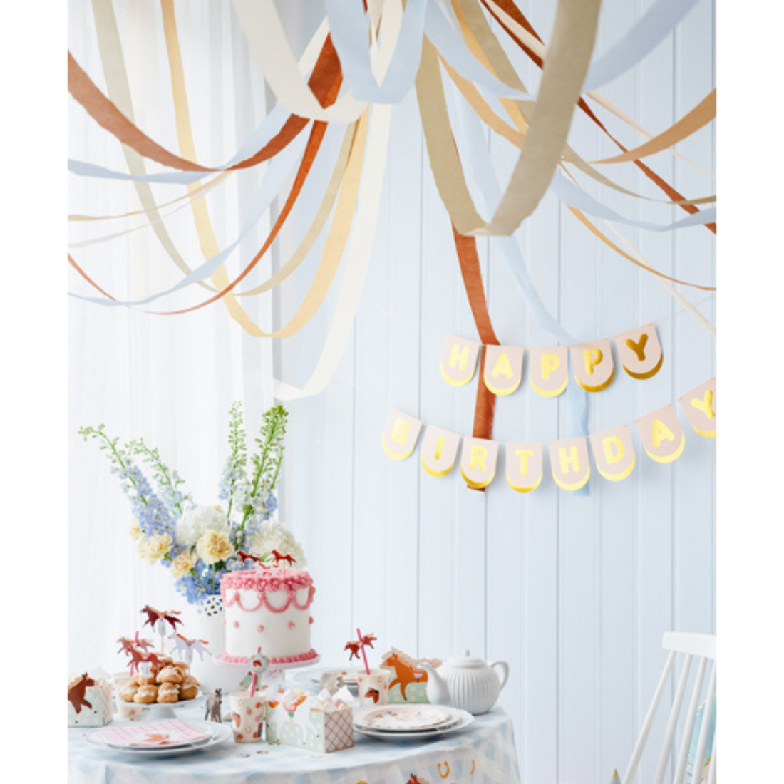 Crepe streamers blauw - bruin - goud