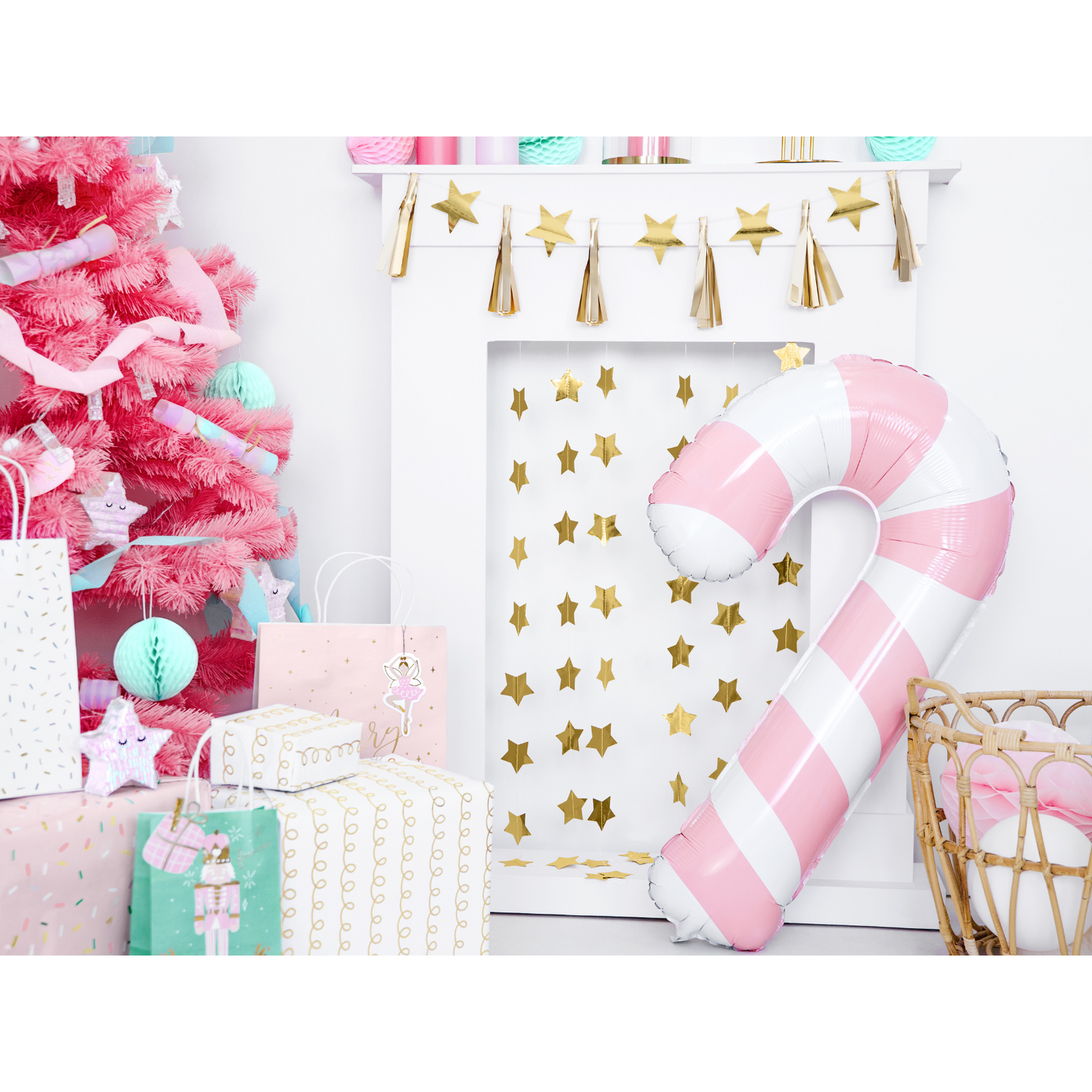 folieballon candy cane roze kerstdeco
