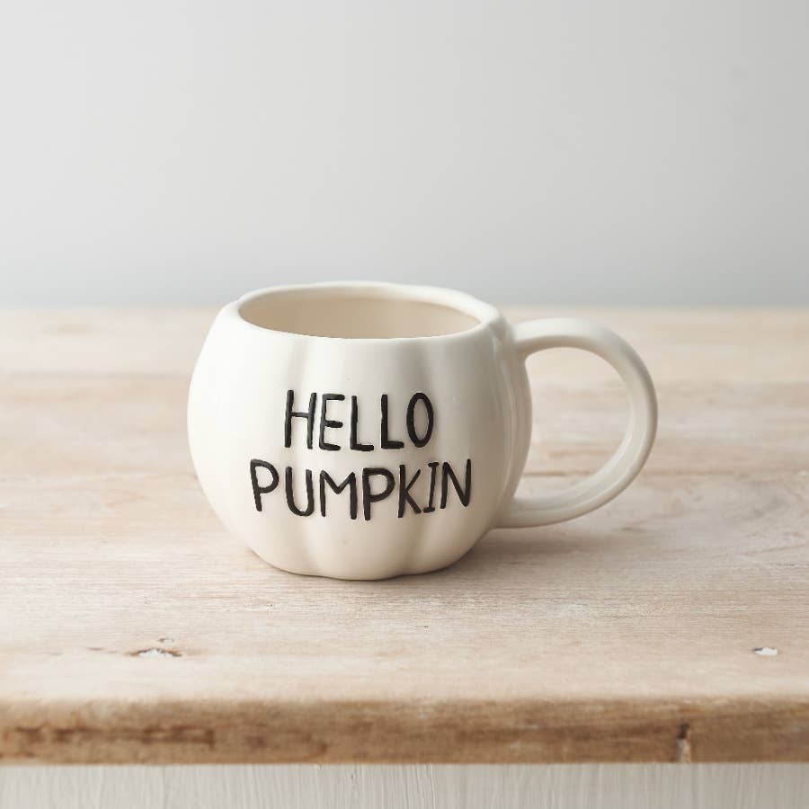 hello pumpkin pompenvormige koffietas kleur crème halloween hefst