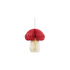 Rode en beige honeycomb paddenstoel van stevig papier, 12,5 cm hoog, met ophanglusje.