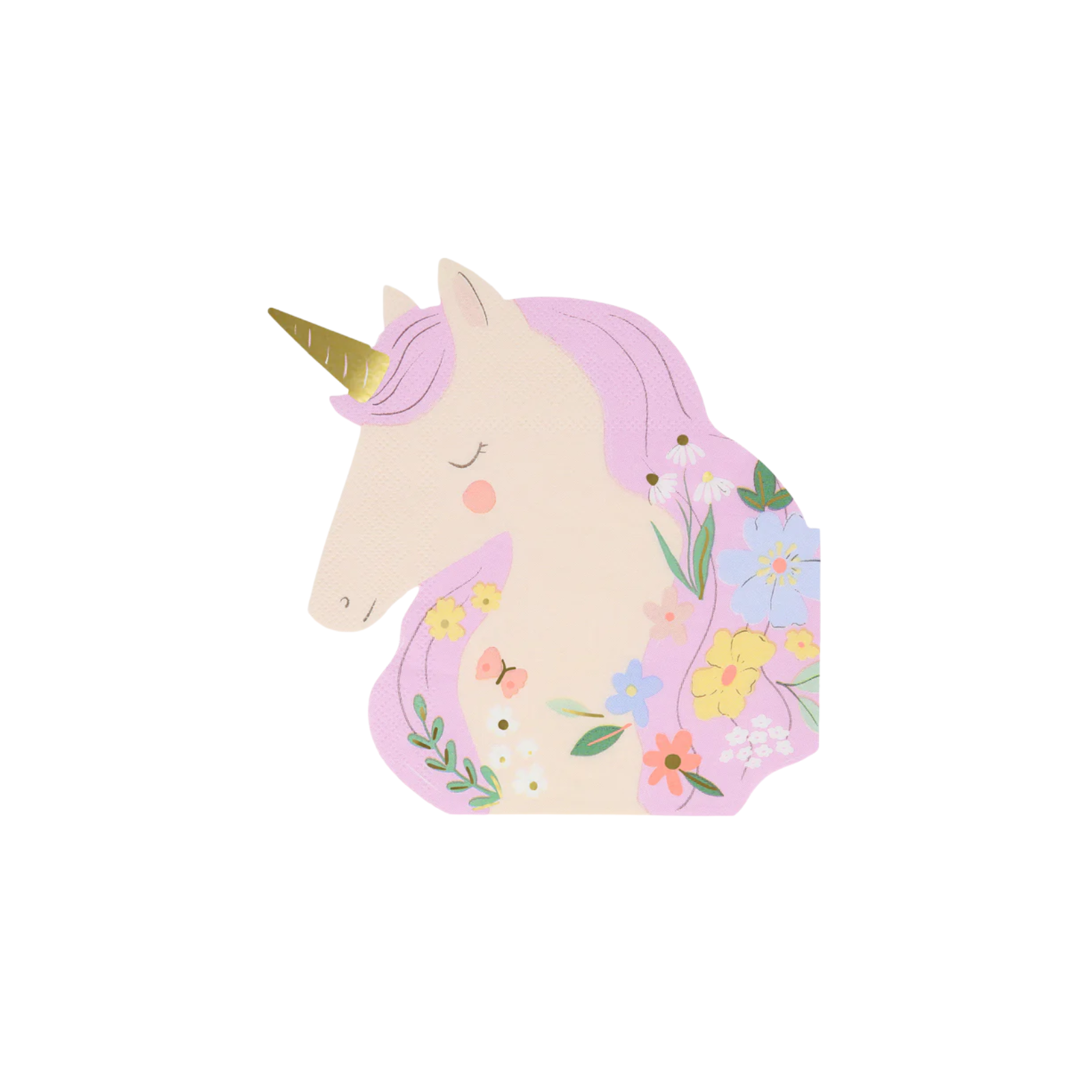 unicorn servetten van meri meri in pastel kleuren met bloemen en goudfolie
