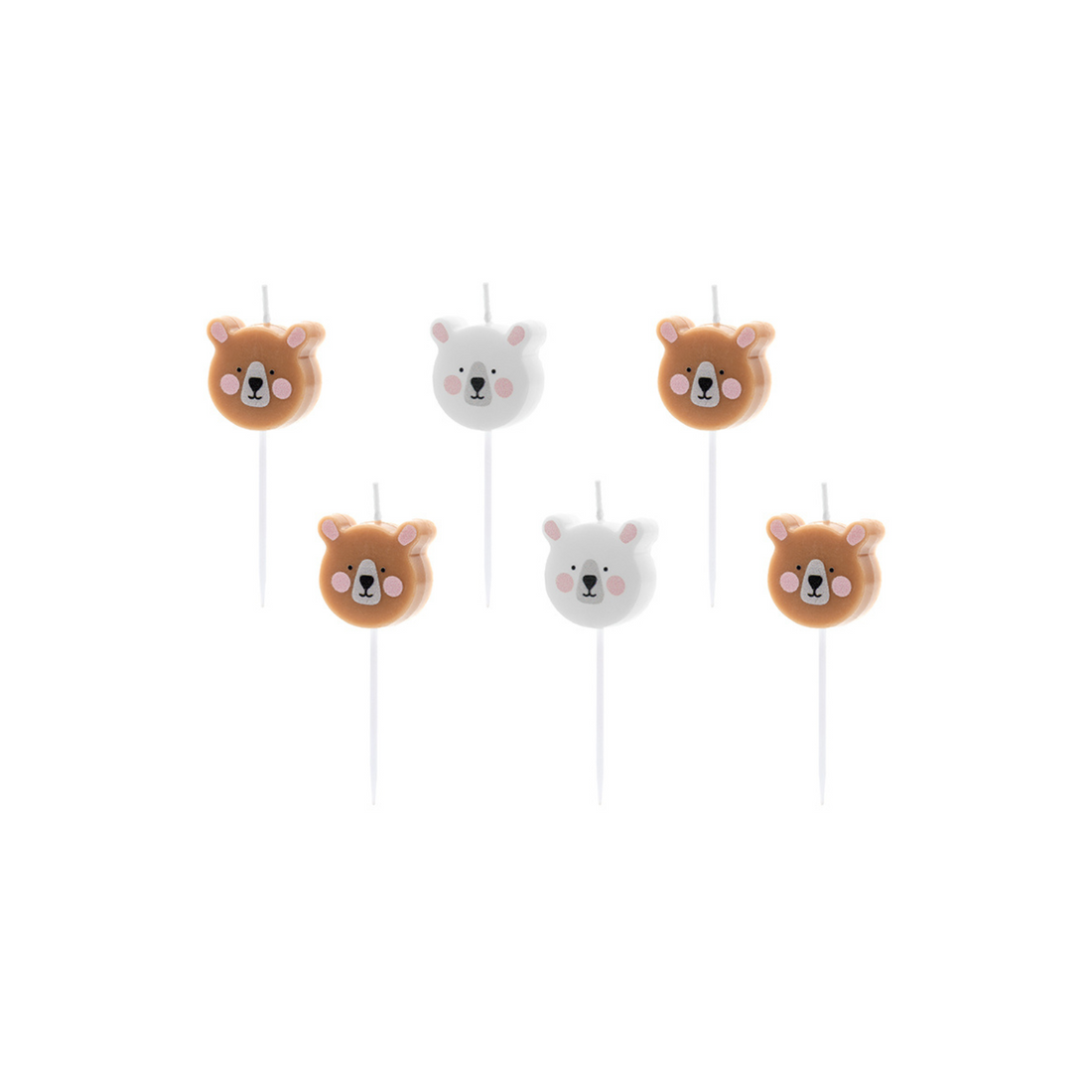 zes verjaardagskaarsjes in de vorm van een beer