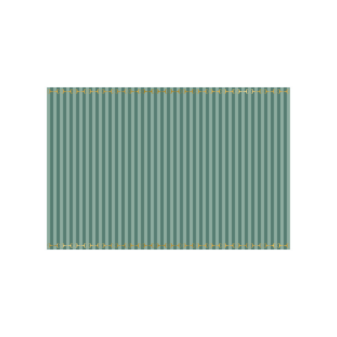 Papieren tafelkleed groen gestreept met gouden stijgbeugels – 180 x 120 cm