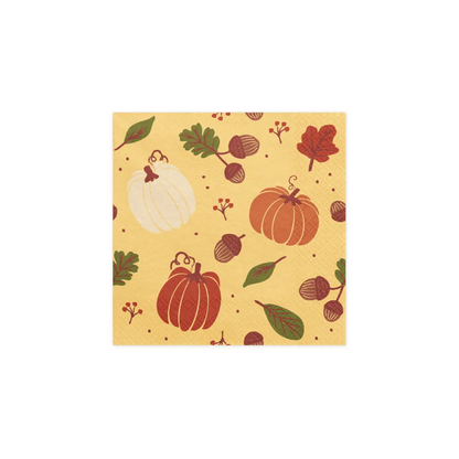Papieren servetten met pompoenen, eikels en herfstbladeren