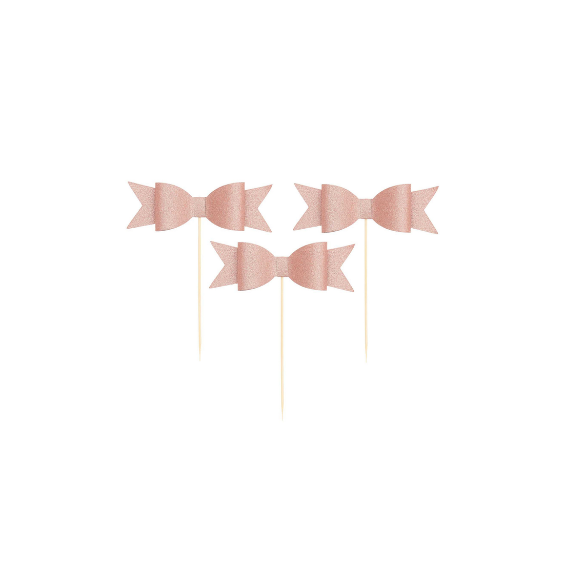 Taarttopper roze glitter strikjes 6 stuks